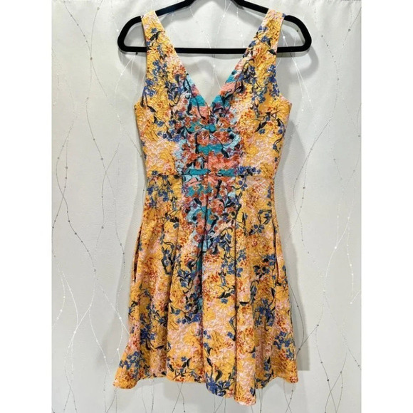 SALONI Yellow Orange Floral Jess A-Line Cocktail Dress $525 - Picture 8 of 10
